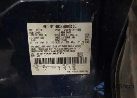 2020 Ford Edge Titanium z USA, uszkodzony, nr VIN 2FMPK4K90LBA17553